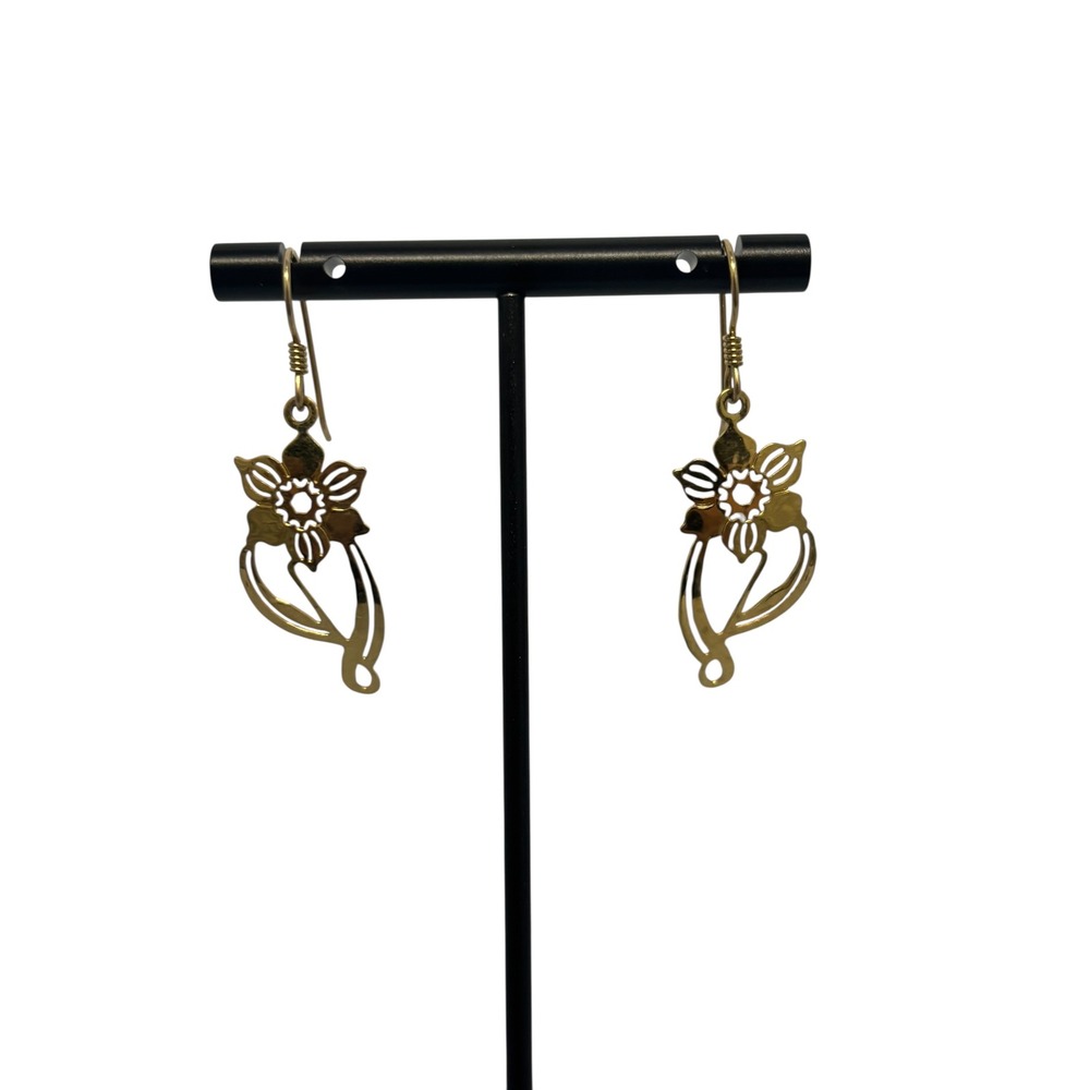 VTG Wild Bryde Gold Tone Flower Drop Earrings Openwork Floral Dangles